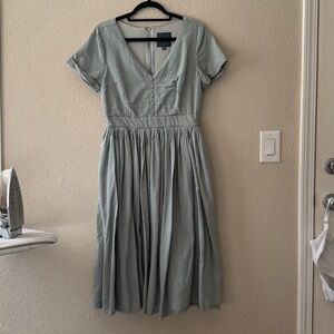 Light Blue-Green Midi Swing Dress with Buttons